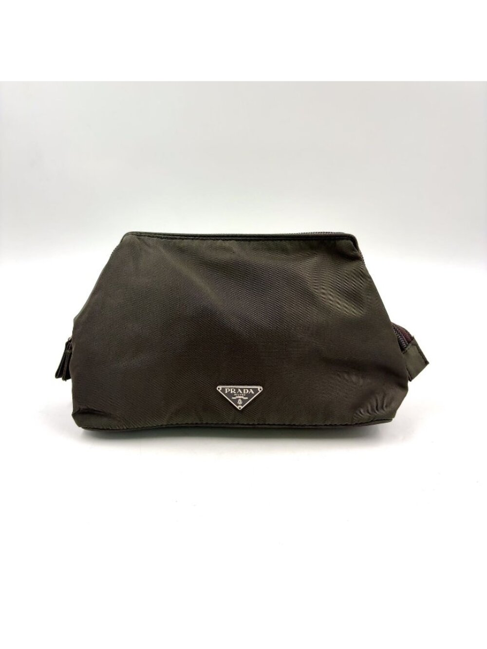 Prada Tessuto Nylon Khaki Green Pouch Silver